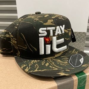 Stay Lit, camo, flat bill hat.